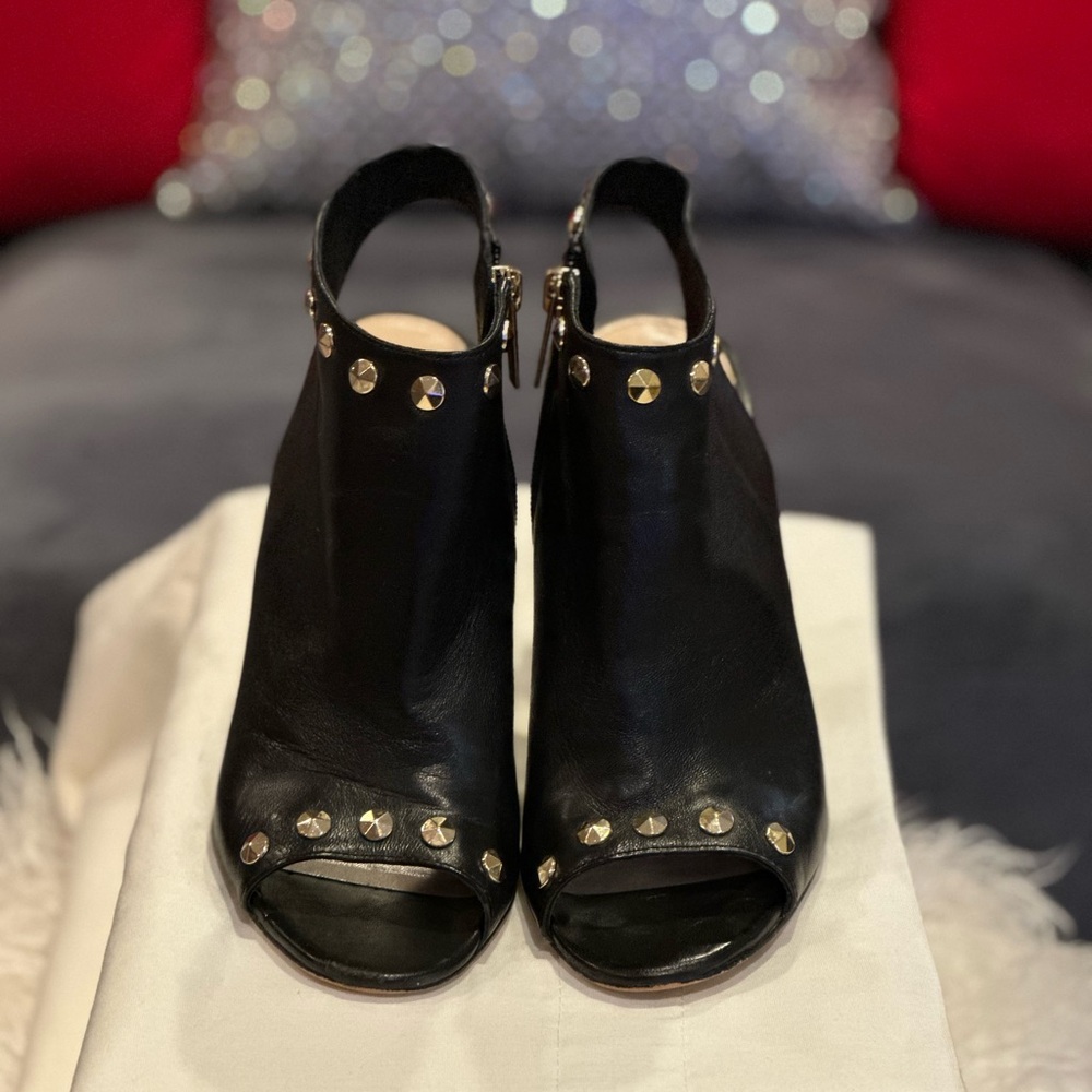 Vince Camuto ABBIA High-Top Studded Black Peep-Toe Ankle Booties